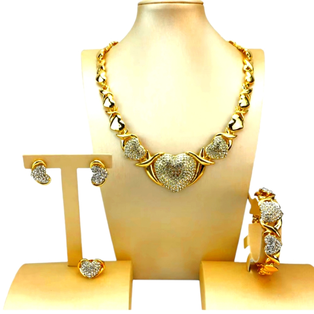 Gold Heart Crystal Necklace Set - Women Jewelry Necklaces